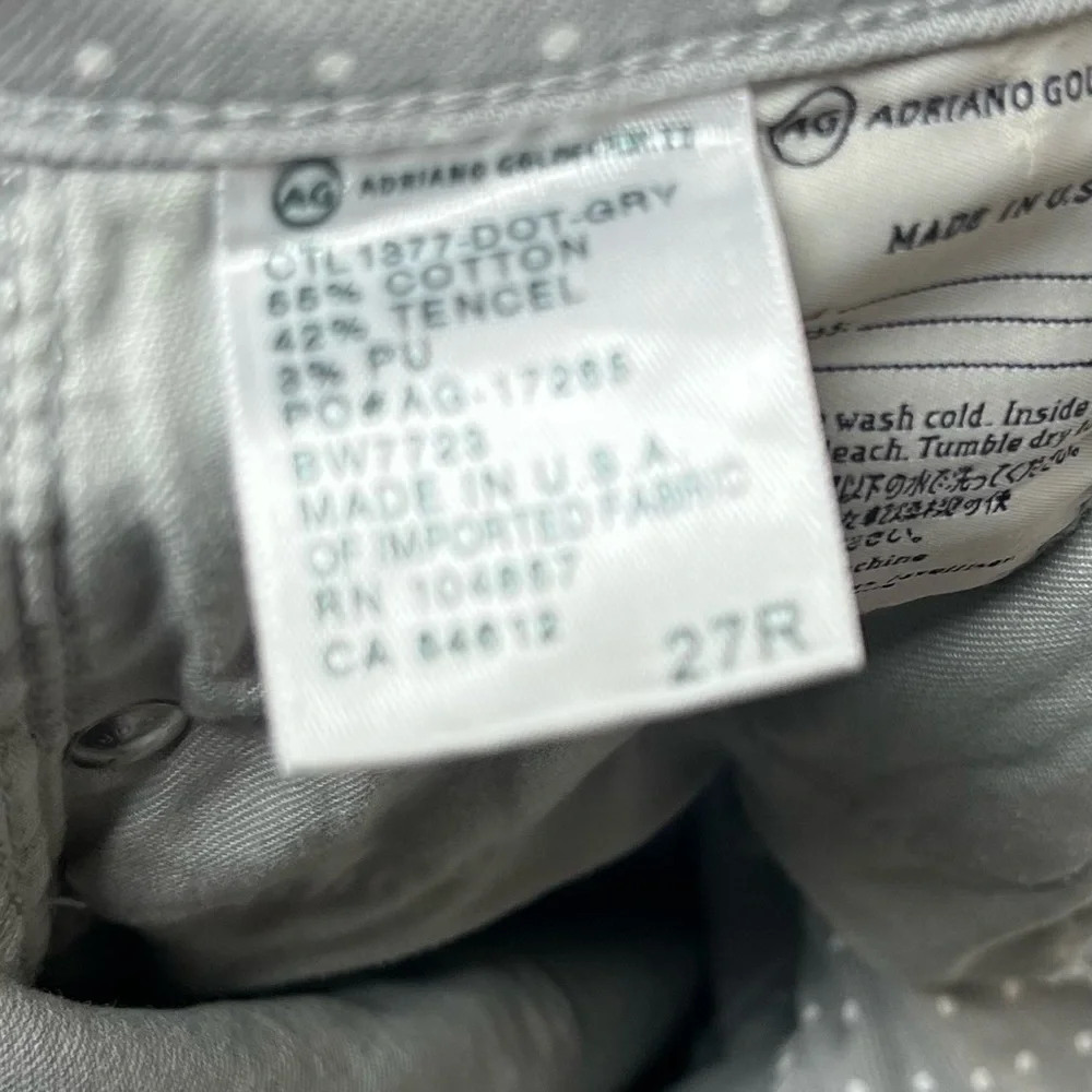 AG Adriano Goldschmied Jeans Womens 27 Stevie Ankle Slim Straight Gray Polka Dot